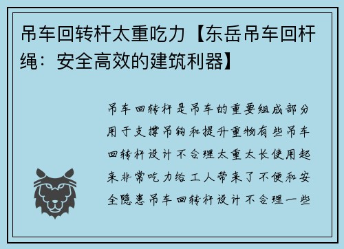 吊车回转杆太重吃力【东岳吊车回杆绳：安全高效的建筑利器】